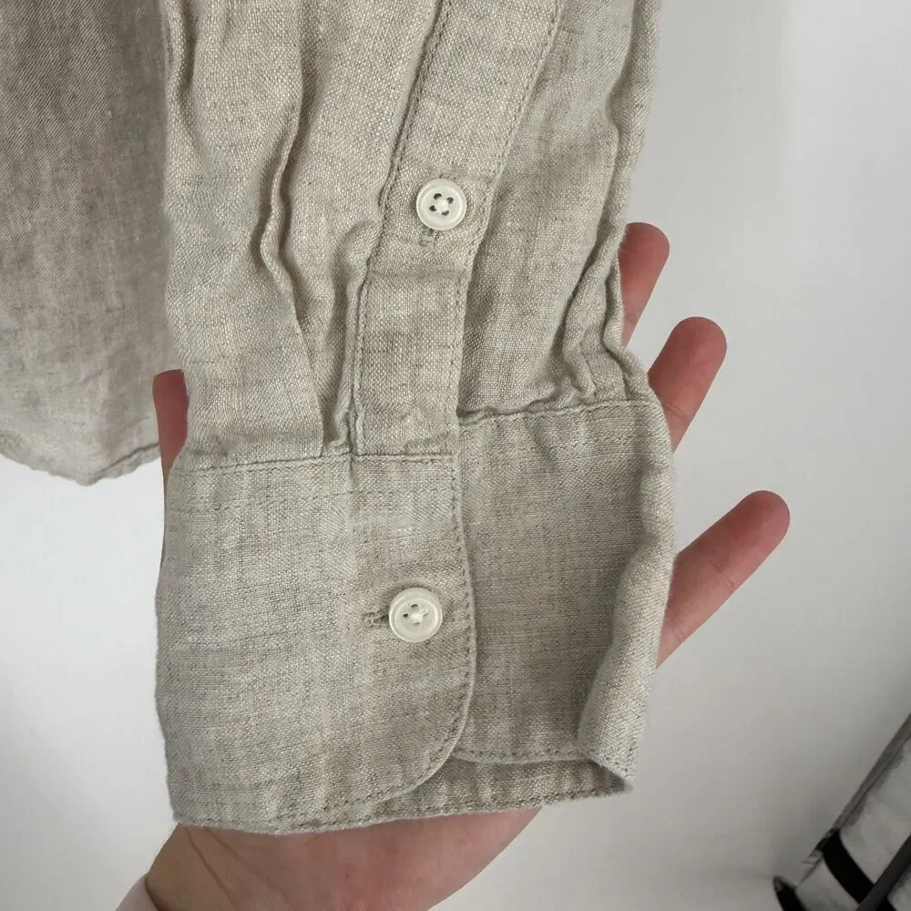 J.Crew Baird McNutt Irish Linen Shirt Beige Button Up Slim Capsule Size 16 TALL